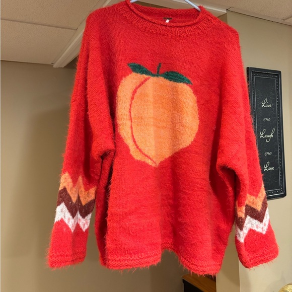 Free People Red Sweater with Peach Motif - Picture 5 of 6